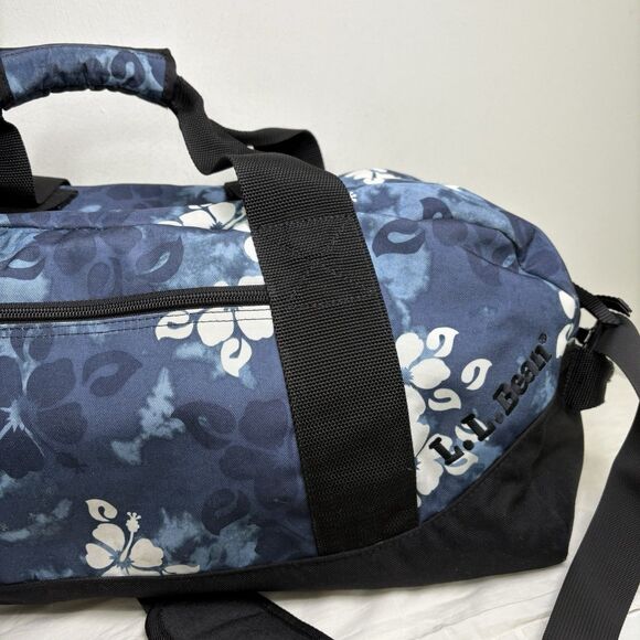 LL Bean Blue Hawaiian Hibiscus Travel Vacation Weekender Duffle Bag 22” Large - Picture 7 of 15
